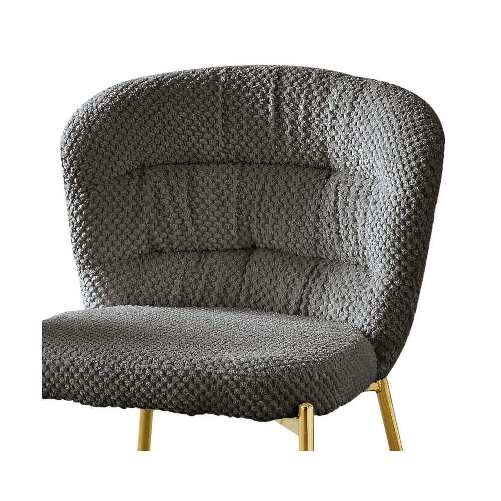 Dark Gray Fluffy Fabric With Gold Chrome Base, Set Of 2