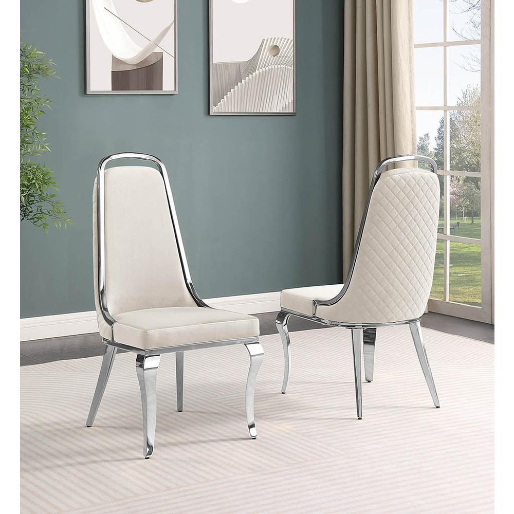 7pc Small(78") white wood top dining set with silver base and 6 side chairs