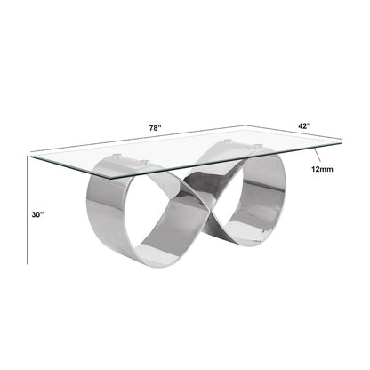 7Pc Tempered Glass Dining Set With 6 Cream Boucle Side Chairs And A Silver Base