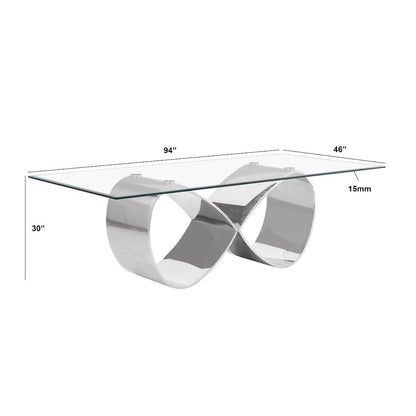 9Pc Tempered Glass Dining Set With 8 Cream Boucle Side Chairs And A Silver Base
