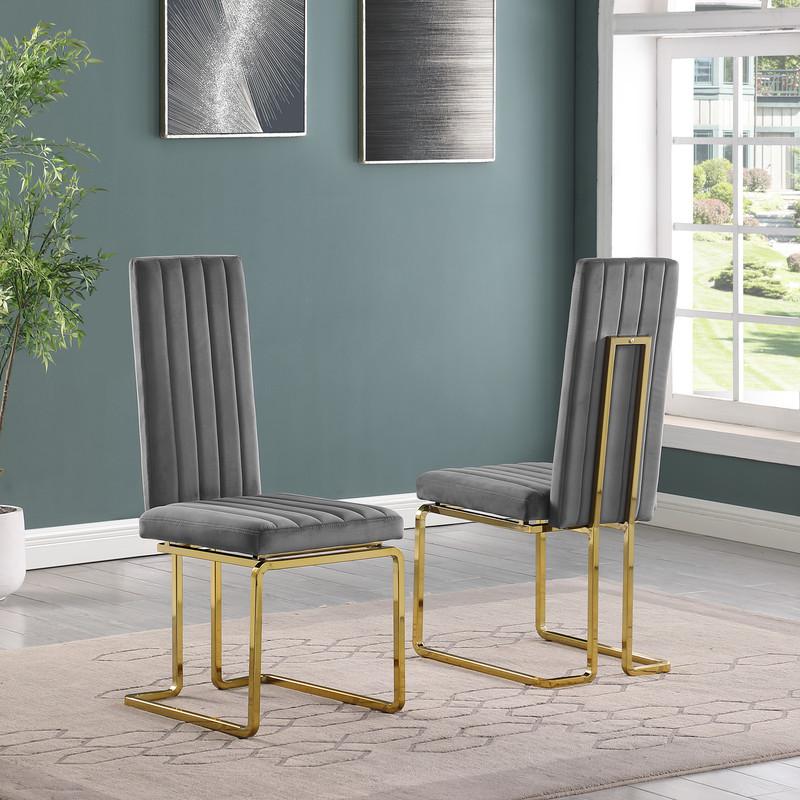 7pc Large(87") marble top dining set with gold base and 6 Dark grey side chairs