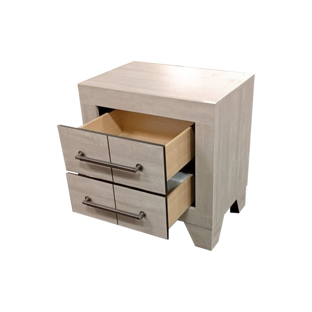 2pc Queen Panel Bedroom Set Rustic Gray Oak color (Bed, Nightstand)