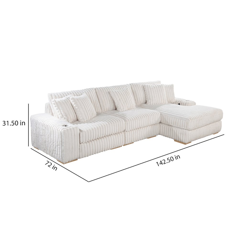 3 piece Smoke color reversible sectional with cupholders and USB ports