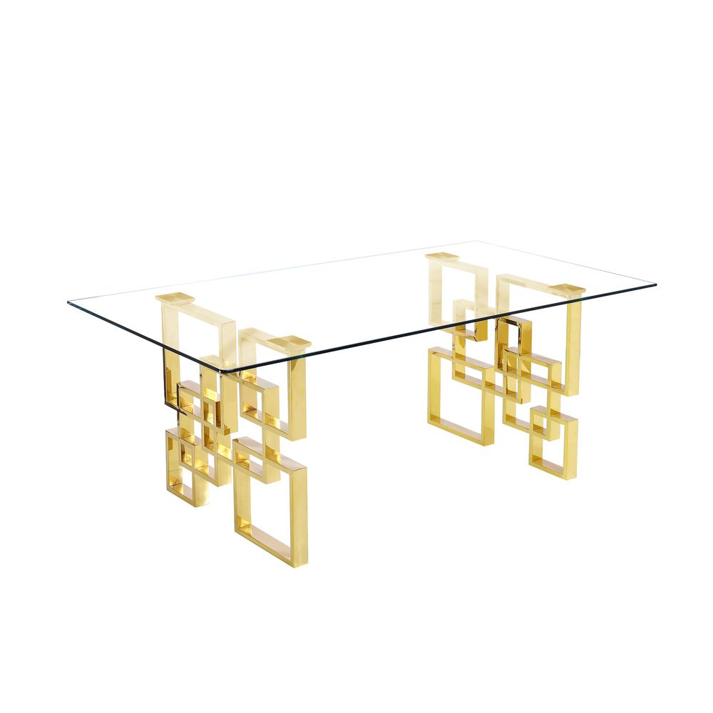 Gold Tempered Glass 7 Piece Dining Set Ring Chairs in Black Velvet