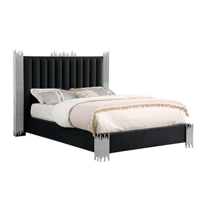 Eastern King size Black velvet bed with silver corners (Platform)