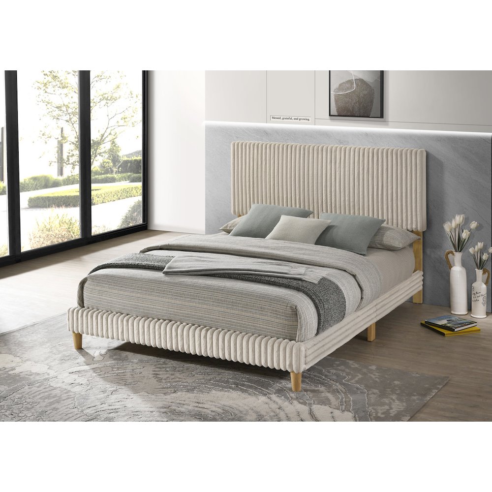 Full size panel bed with wooden legs in Cream color