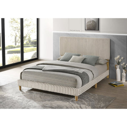 Full size panel bed with wooden legs in Cream color