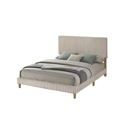 Full size panel bed with wooden legs in Cream color