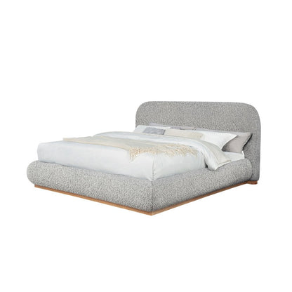 Rich Gray Boucle Eastern King Platform Bed With Wood Base
