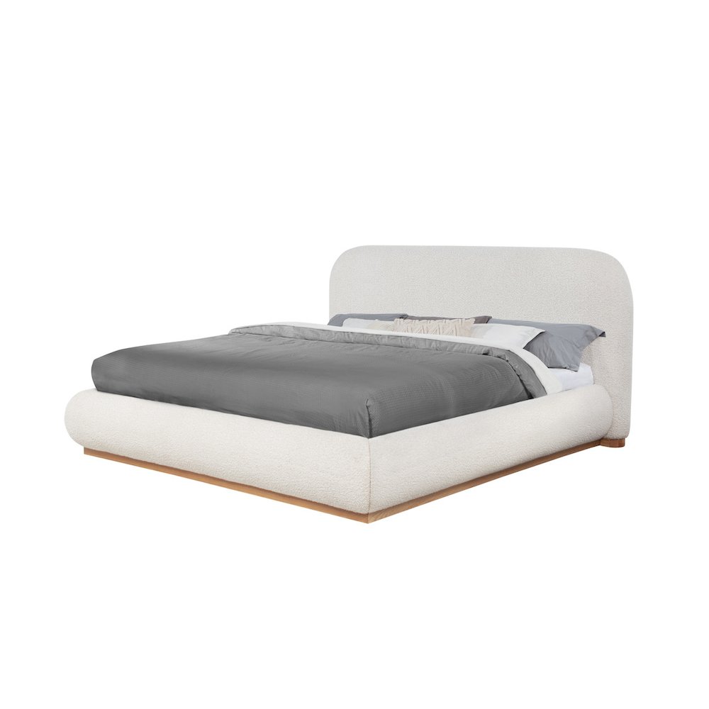 Cream Boucle Eastern King Platform Bed With Wood Base