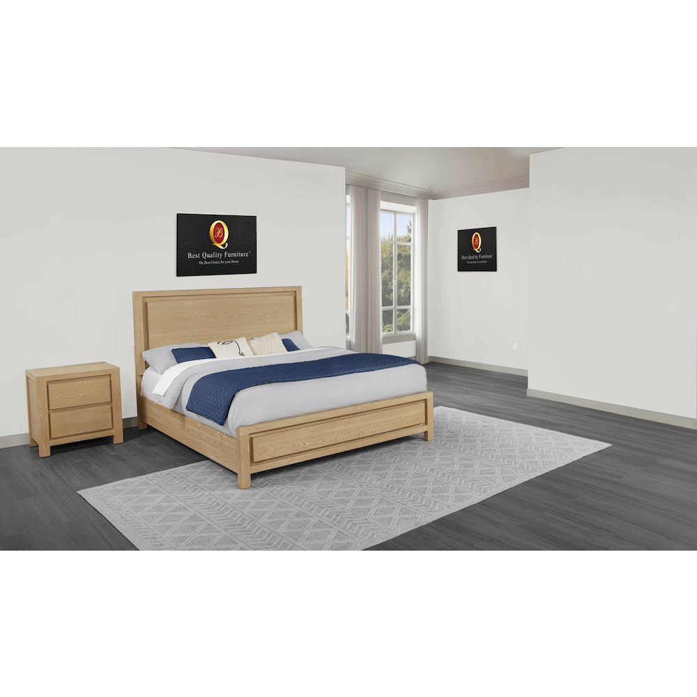 2pc Rubber Wood Light Oak Natuiral Finish Queen Bedroom Set
