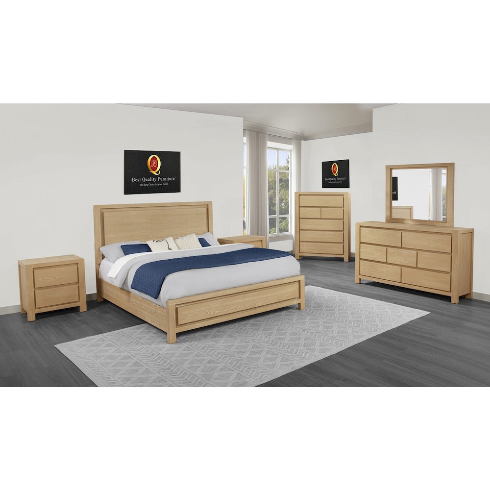 6pc Rubber Wood Light Oak Natuiral Finish Queen Bedroom Set