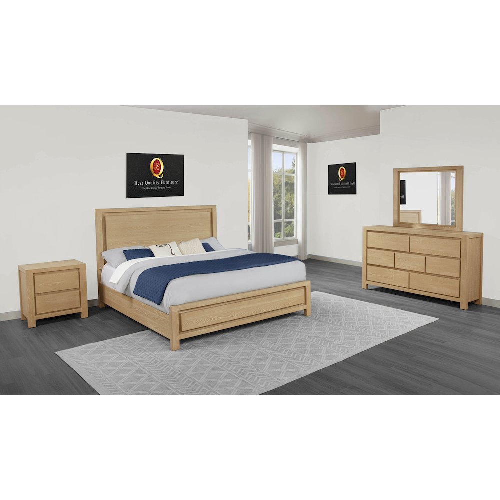 4pc Rubber Wood Light Oak Natuiral Finish Queen Bedroom Set