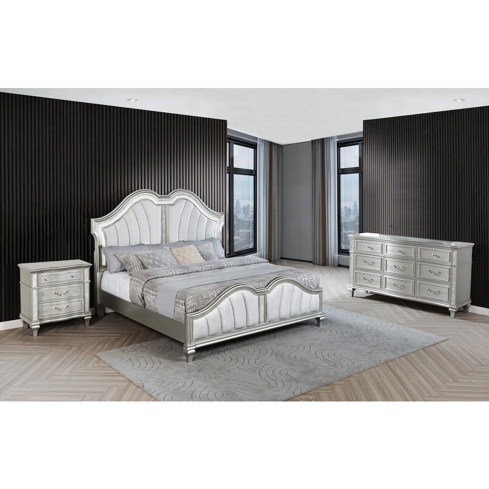 3 Piece Silver Queen Panel Bedroom Set ( Qb+Dresser+Nightstand)