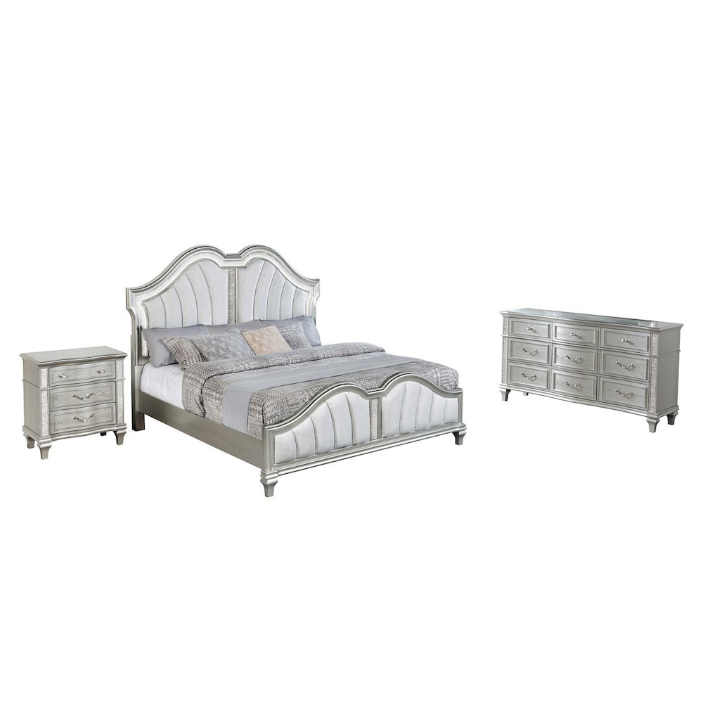 3 Piece Silver Queen Panel Bedroom Set ( Qb+Dresser+Nightstand)