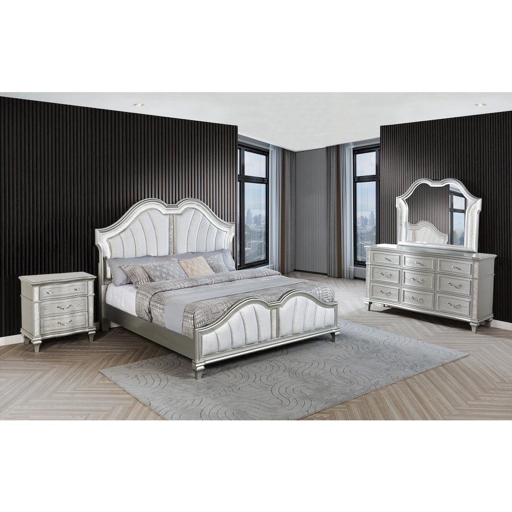 4 Piece Silver Queen Panel Bedroom Set ( Qb+Dresser+Mirror+Nightstand)