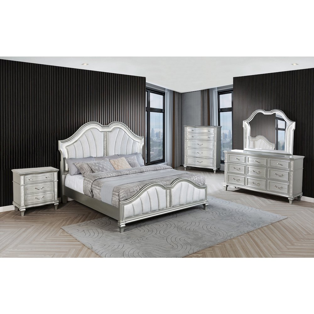 5 Piece Silver Queen Panel Bedroom Set ( Qb+Dresser+Mirror+Nightstand+Chest)