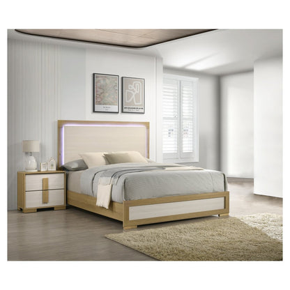 2 piece - Beige wood bedroom set (Bed+Night stand)