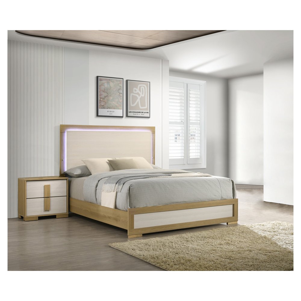 2 piece - Beige wood bedroom set (Bed+Night stand)