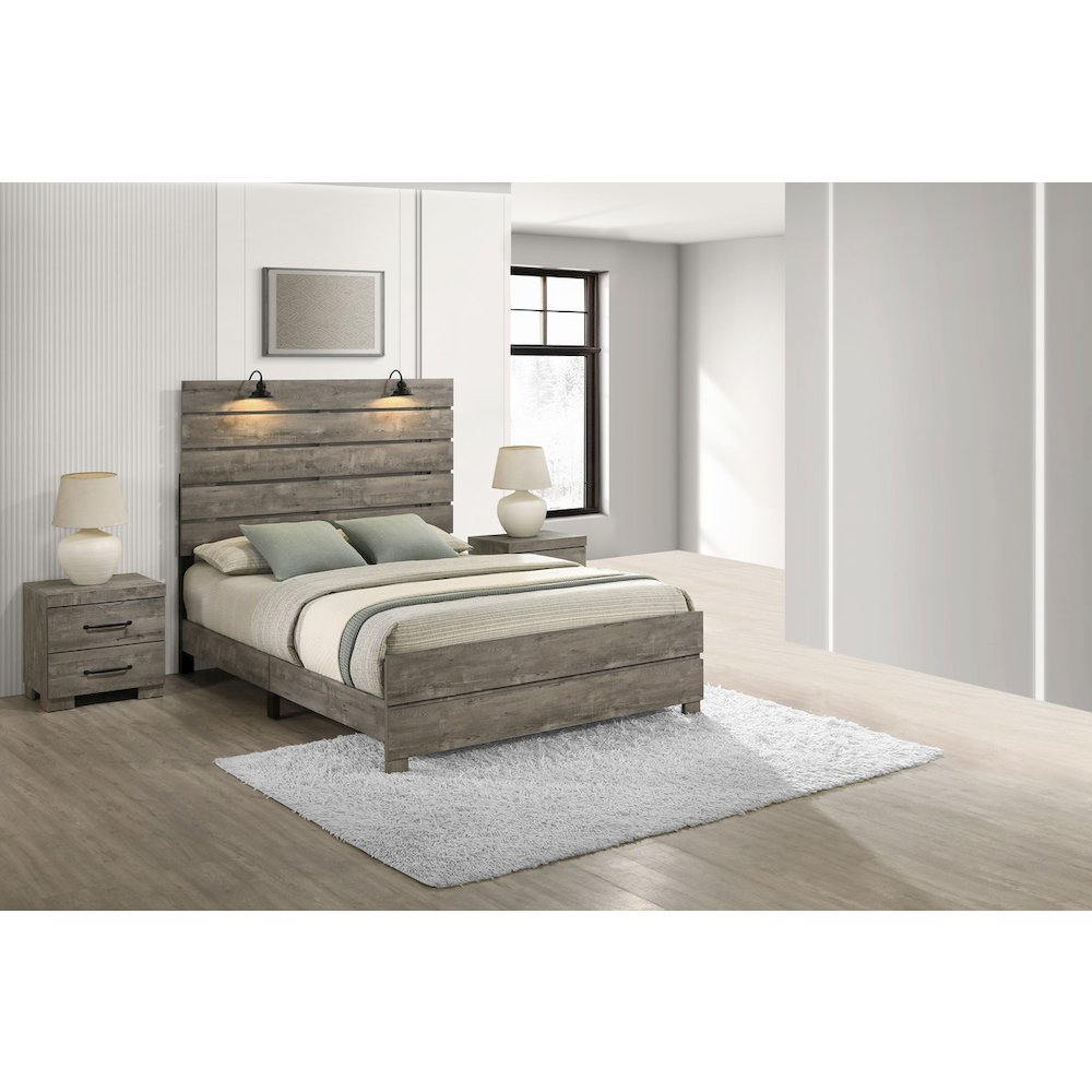 3Pc Modern Queen Size Panel Bedroom Set In Antique Gray Color