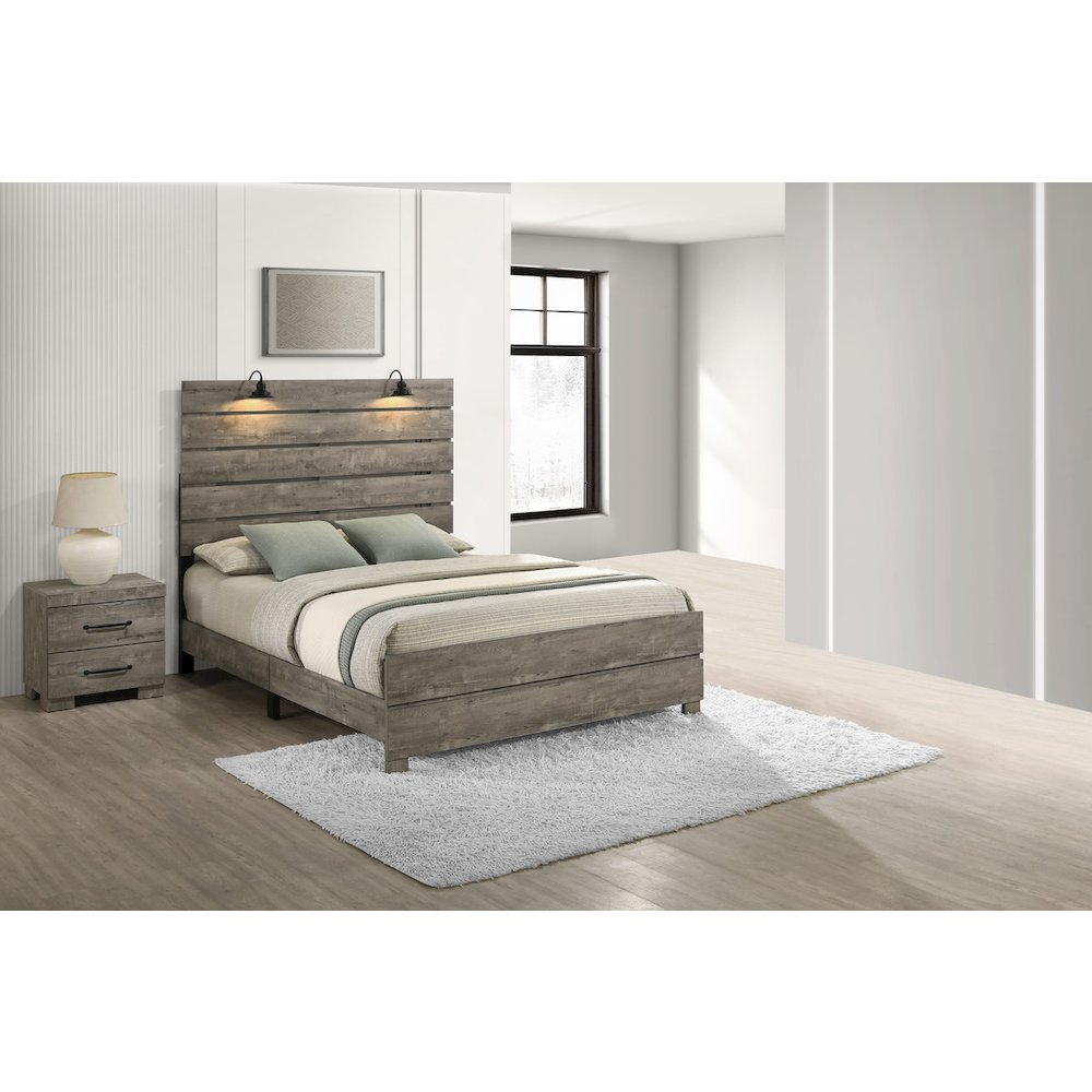 2Pc Modern Queen Size Bed In Antique Gray Color (Bed And Nightstand)