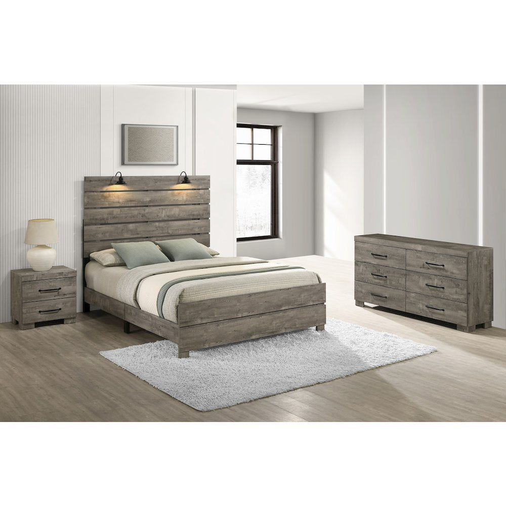 3Pc Modern Queen Size Panel Bedroom Set In Antique Gray Color