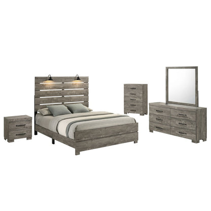 5Pc Modern Queen Size Panel Bedroom Set In Antique Gray Color