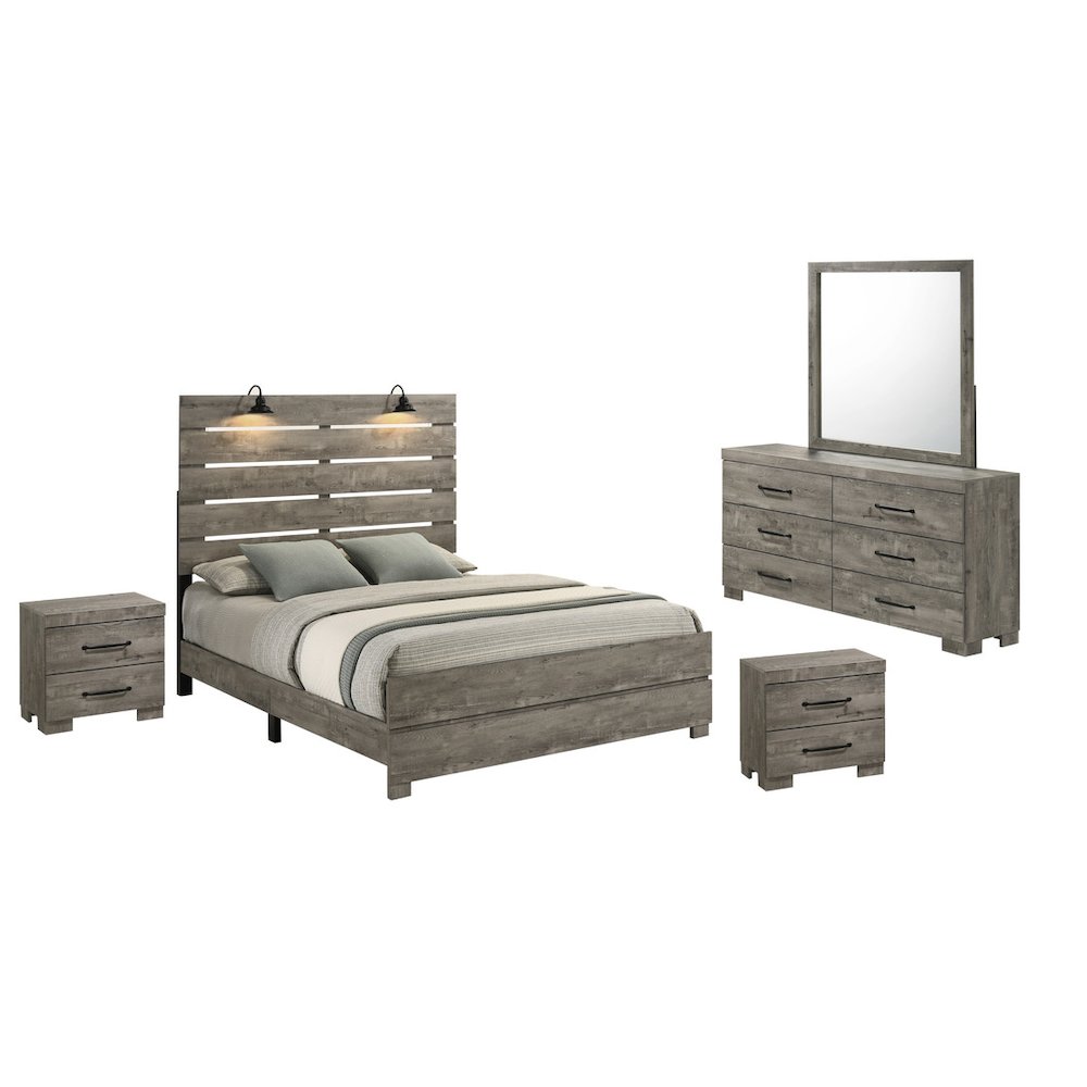 5Pc Modern Queen Size Panel Bedroom Set In Antique Gray Color