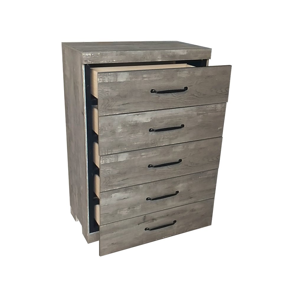 5Pc Modern Full Size Panel Bedroom Set In Antique Gray Color