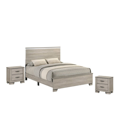 3pc Queen Panel Bedroom Set Greige Rustic Oak  (Bed, 2 Nightstand)