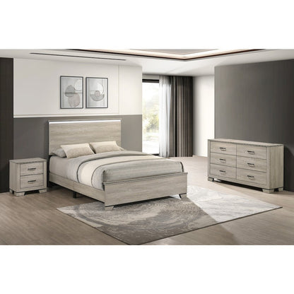 3pc Queen Panel Bedroom Set Greige Rustic Oak (Bed, Dresser, Nightstand)
