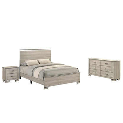3pc Queen Panel Bedroom Set Greige Rustic Oak (Bed, Dresser, Nightstand)