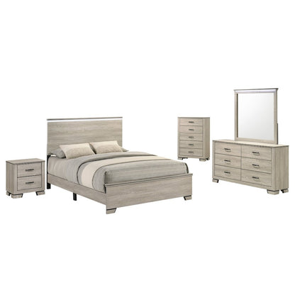5pc Queen Panel Bedroom Set Greige Rustic Oak