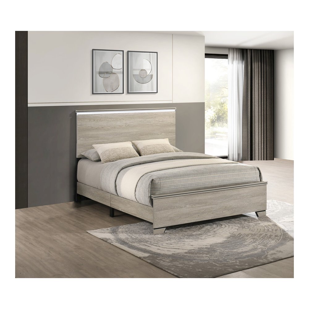Queen Panel Bed Greige Rustic Oak