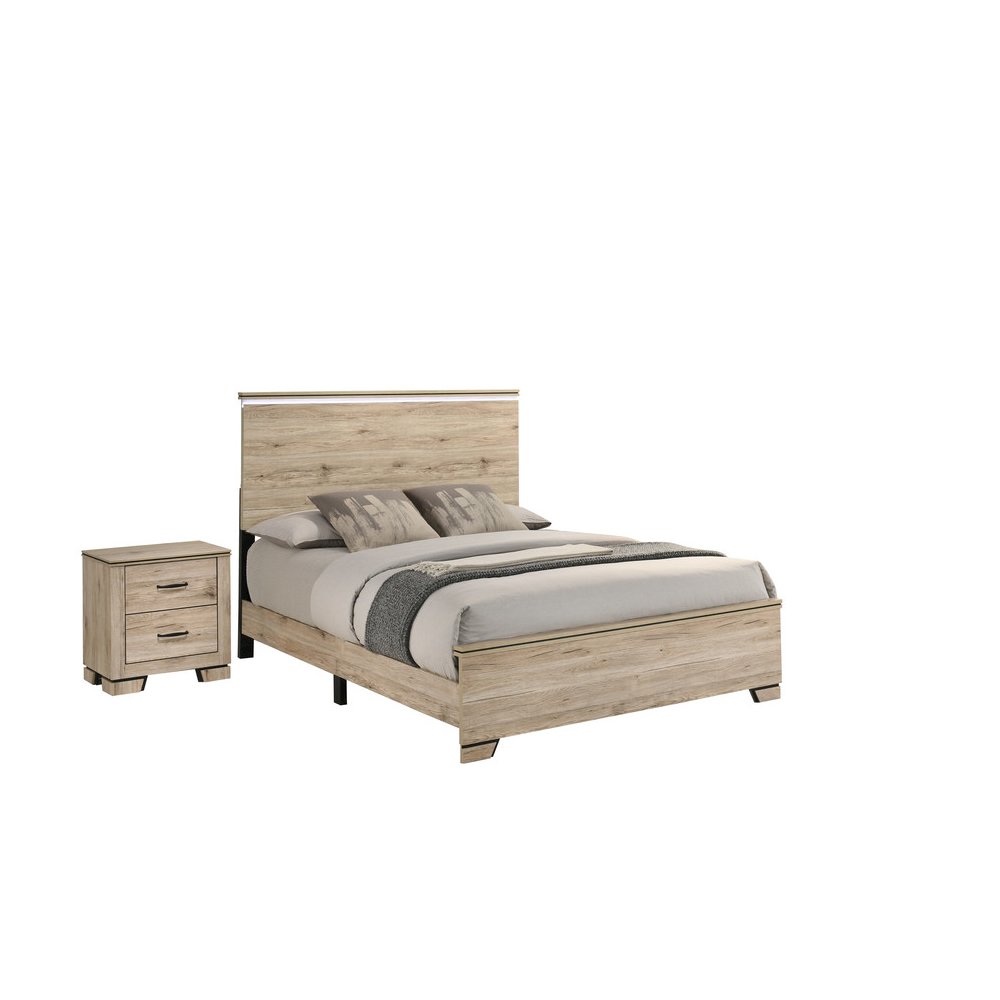 2pc Queen Panel Bedroom Set Light Oak (Bed, Nightstand)