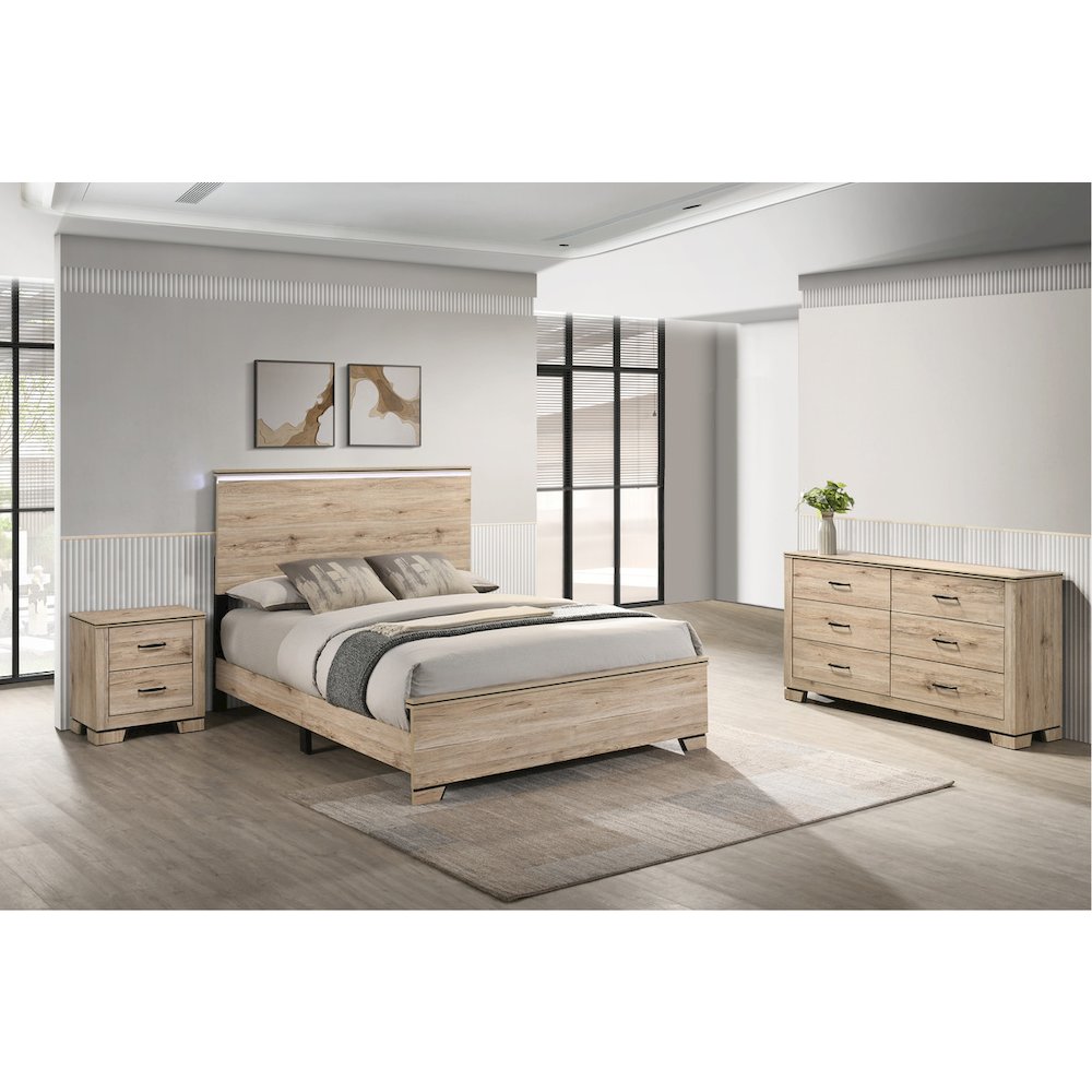 3pc Queen Panel Bedroom Set Light Oak (Bed, Dresser, Nightstand)