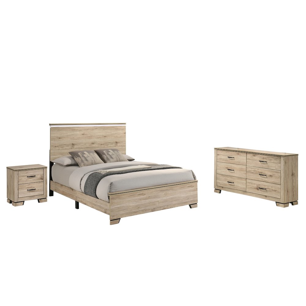 3pc Queen Panel Bedroom Set Light Oak (Bed, Dresser, Nightstand)