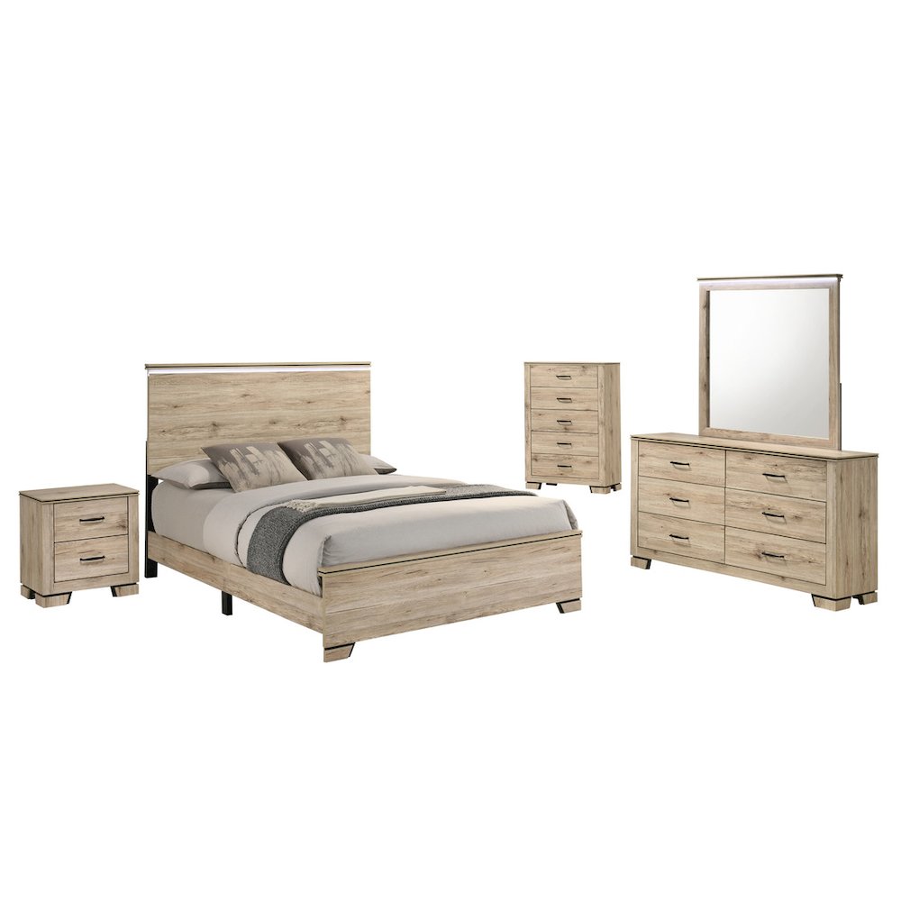 5pc Queen Panel Bedroom Set Light Oak