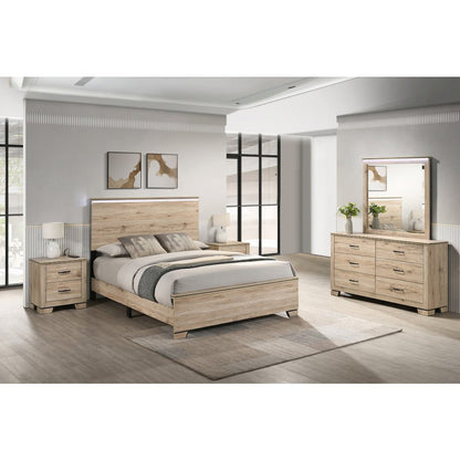 5pc EQueen Panel Bedroom Set Light Oak (Bed, Dresser, Mirror, 2 Nightstand)
