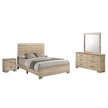 4pc Queen Panel Bedroom Set Light Oak  (Bed, Dresser, Mirror,  Nightstand)