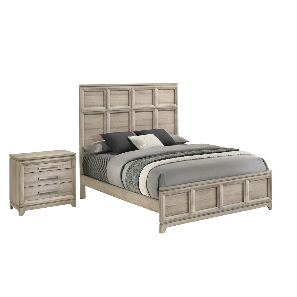 2pc Queen Panel Bedroom Set Weathered Greige (Bed, Nightstand)