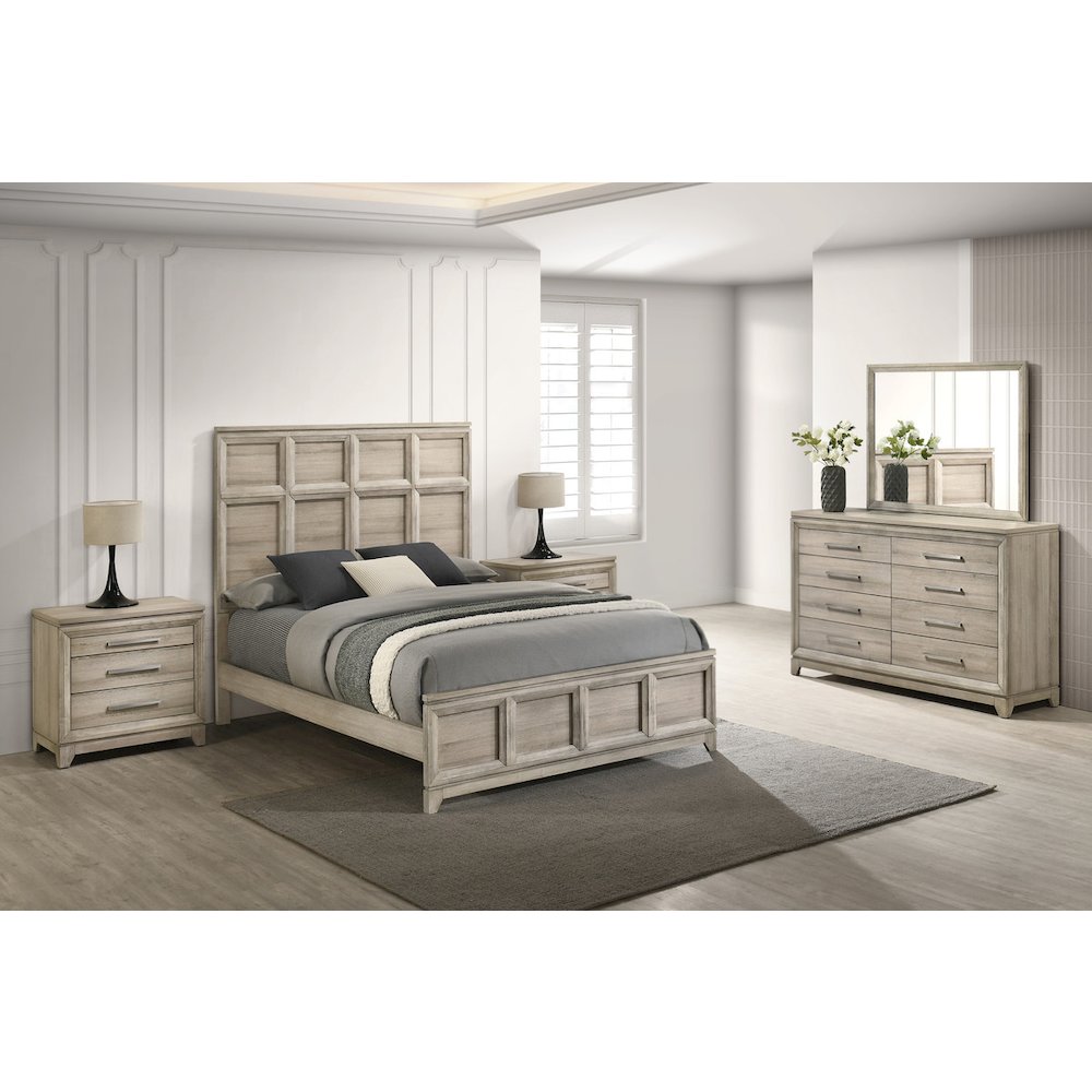5pc Queen Panel Bedroom Set Weathered Greige(Bed, Dresser, Mirror,2 Nightstand)