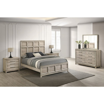 5pc Queen Panel Bedroom Set Weathered Greige(Bed, Dresser, Mirror,2 Nightstand)