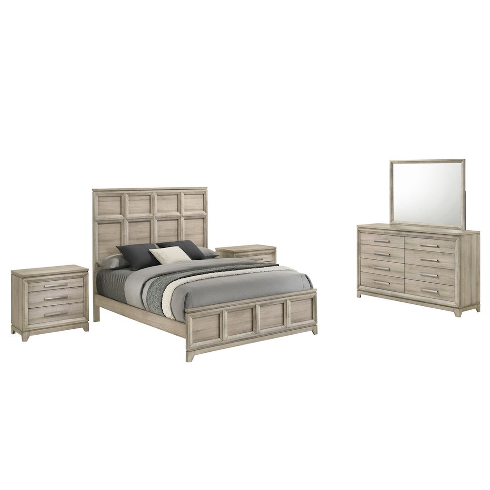 5pc Queen Panel Bedroom Set Weathered Greige(Bed, Dresser, Mirror,2 Nightstand)