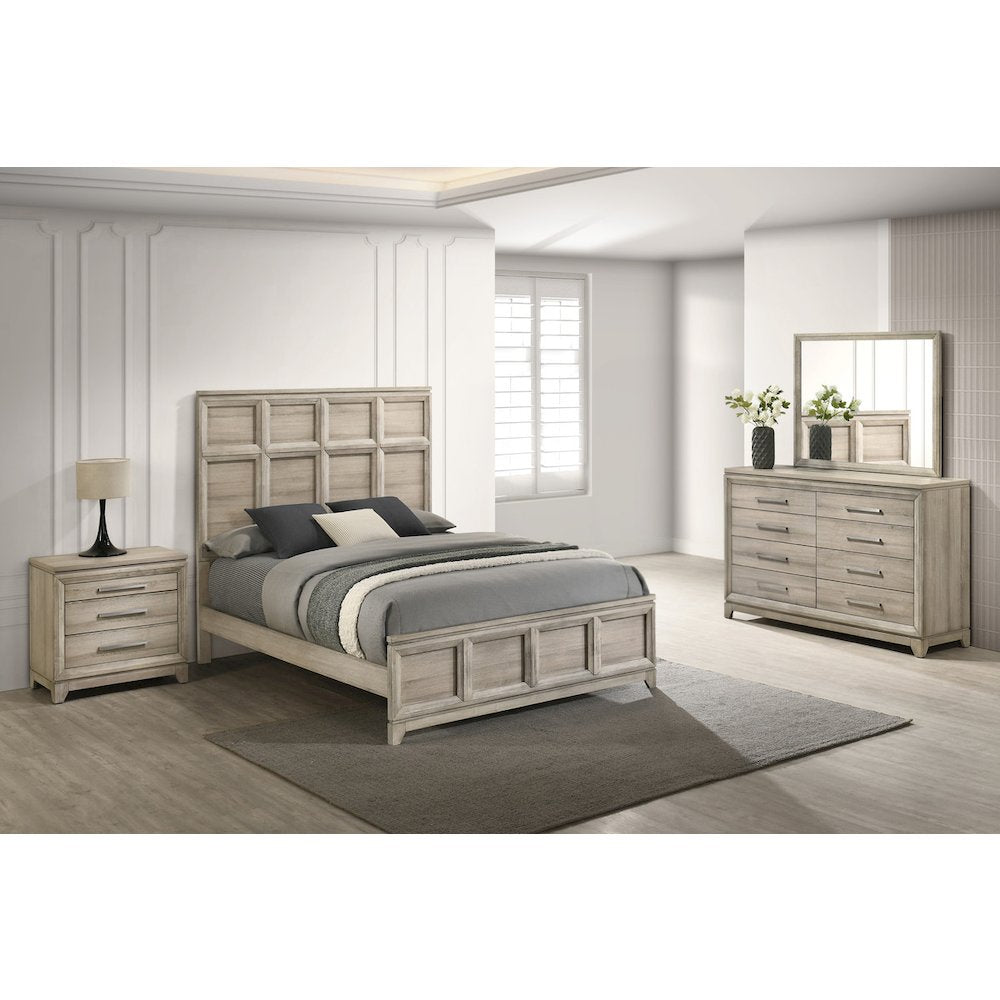 4pc Queen Panel Bedroom Set Weathered Greige (Bed, Dresser, Mirror, Nightstand)