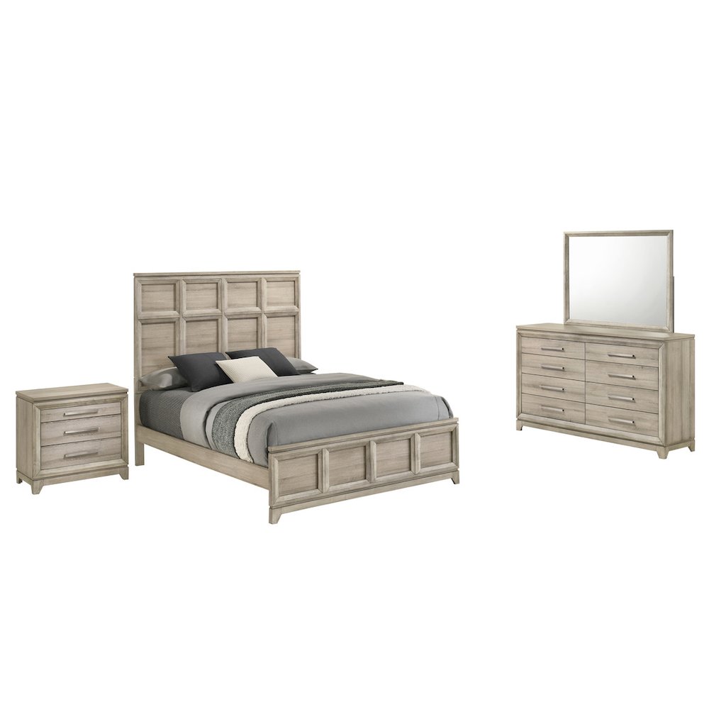 4pc Queen Panel Bedroom Set Weathered Greige (Bed, Dresser, Mirror, Nightstand)