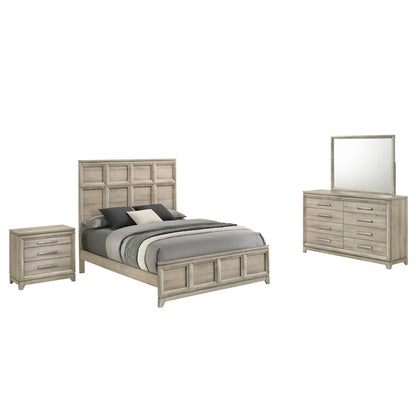 4pc Queen Panel Bedroom Set Weathered Greige (Bed, Dresser, Mirror, Nightstand)