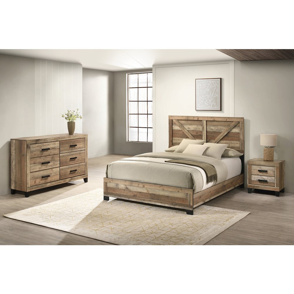3pc Queen Panel Bedroom Set Weathered Brown Pine color