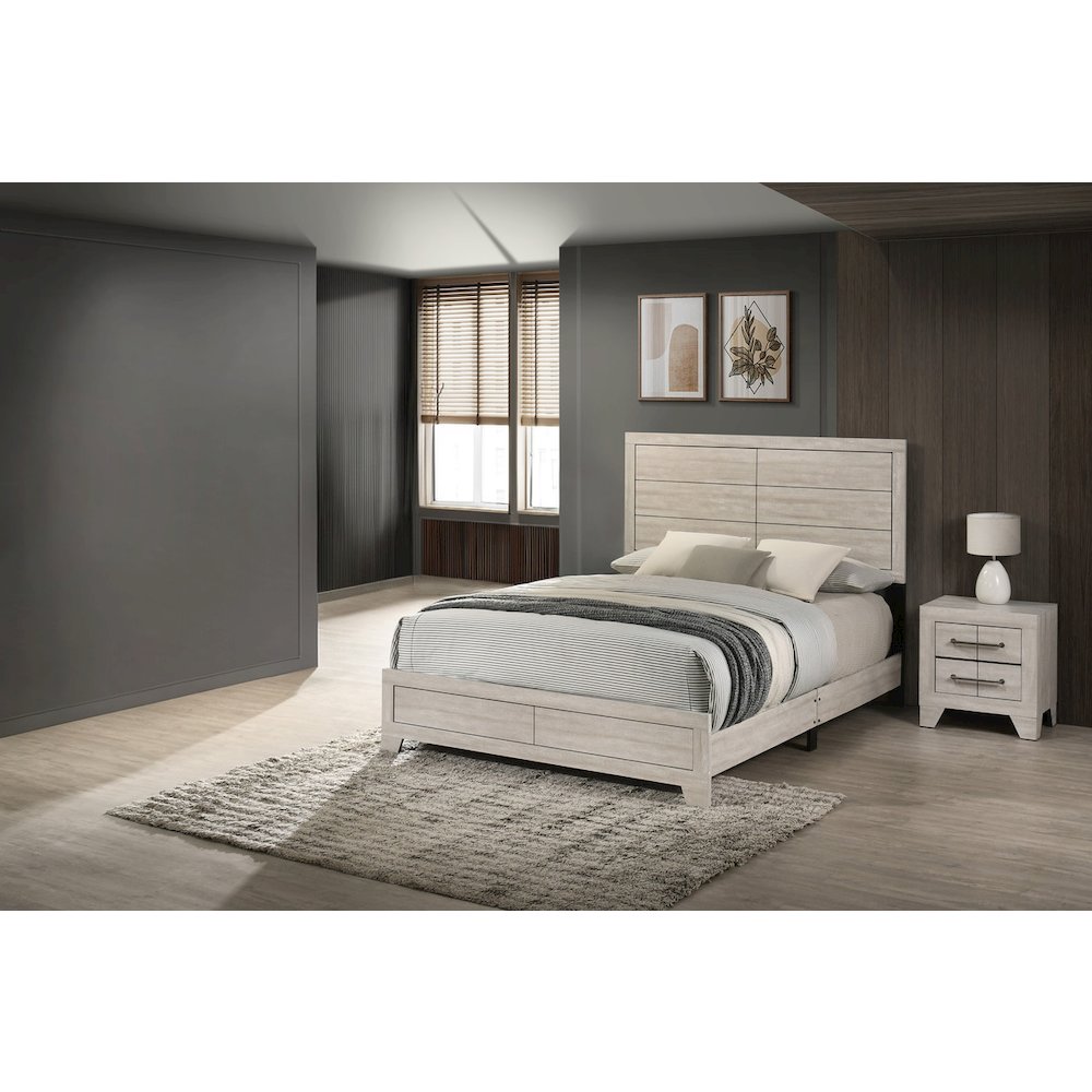 2pc Queen Panel Bedroom Set Rustic Gray Oak color (Bed, Nightstand)