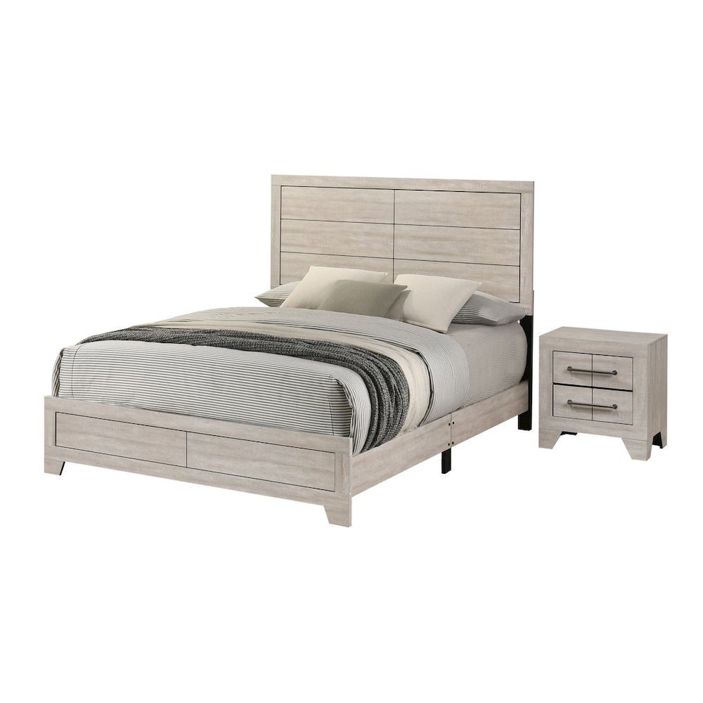 2pc Queen Panel Bedroom Set Rustic Gray Oak color (Bed, Nightstand)